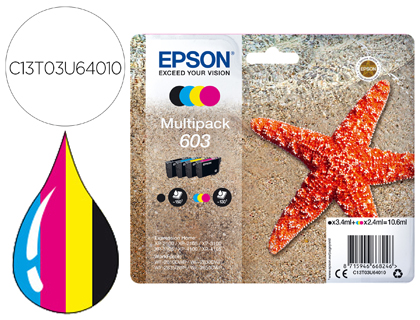 INK-JET EPSON 603 XP-2100 / 2105 / 3100 / 4100 / WF-2810 / 2830 / 2835 / 2850 MULTIPACK 4 COLORES NEGRO
