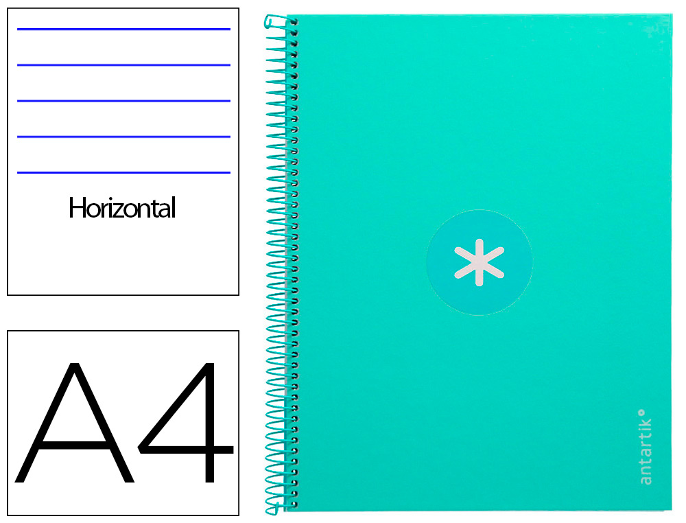 CUADERNO ESPIRAL A4 MICRO ANTARTIK TAPA FORRADA80H 90 GR HORIZONTAL 1 BANDA 4 TALADROS COLOR MENTA