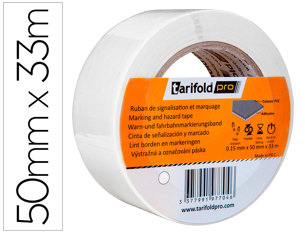 CINTA ADHESIVA DJOIS PARA MARCAJE Y SEALIZACION DE SUELO 33 MT X 50 MM COLOR BLANCO