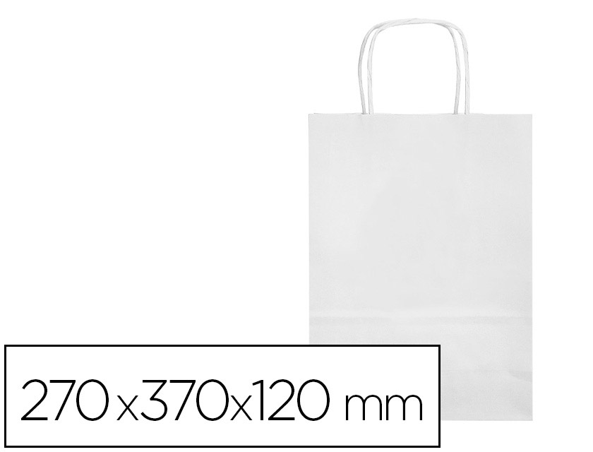 BOLSA PAPEL Q-CONNECT CELULOSA BLANCO M CON ASA RETORCIDA 270X370X120 MM