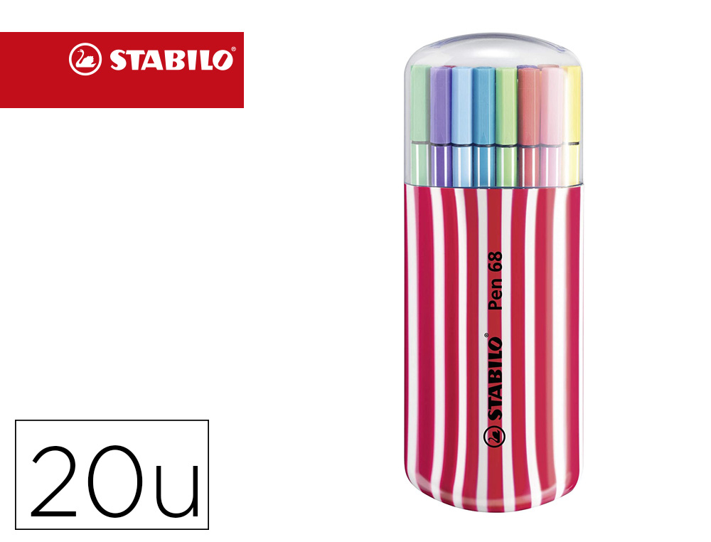 ROTULADOR STABILO PUNTA DE FIBRA PEN 68 ZEBRUI CEREZA ESTUCHE DE 20 UNIDADES COLORES SURTIDOS