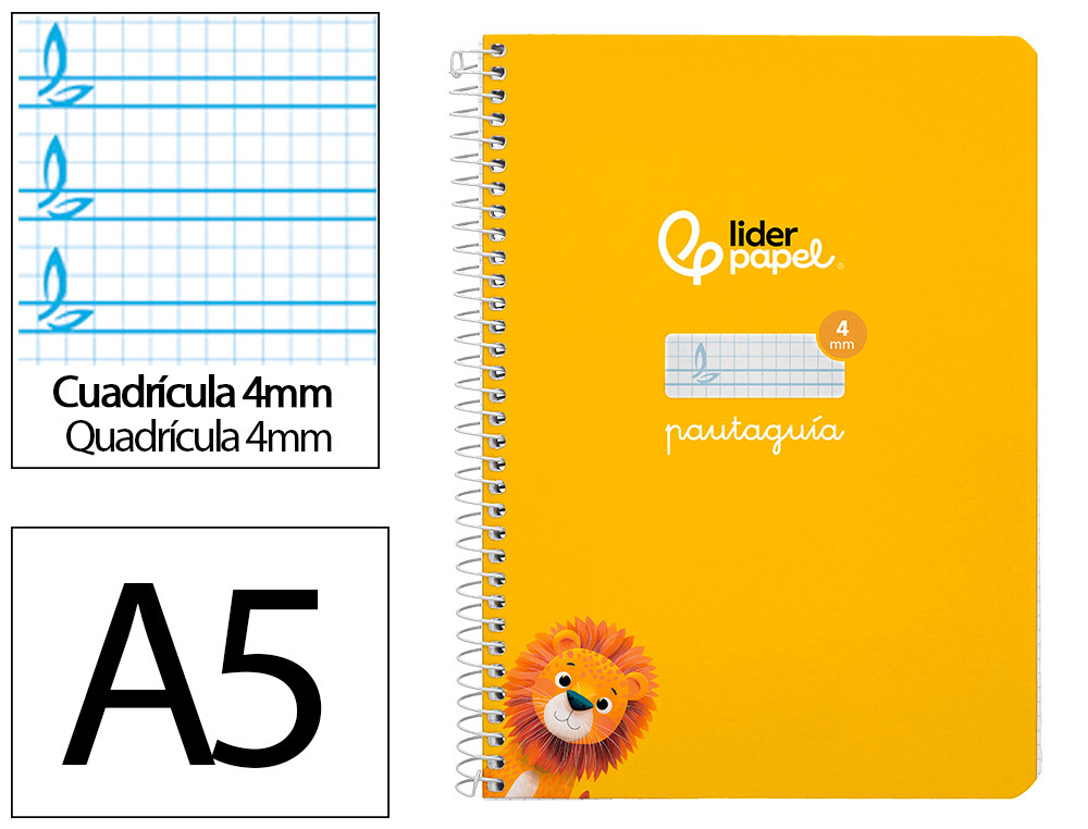 CUADERNO ESPIRAL LIDERPAPEL A5 PAUTAGUIA TAPA DURA 80H 90GR CUADRO PAUTADO 4MM COLOR AMARILLO