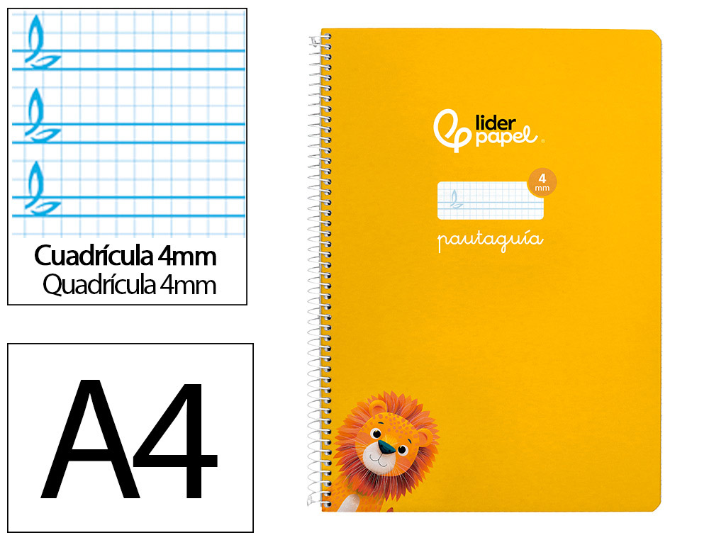 CUADERNO ESPIRAL LIDERPAPEL A4 PAUTAGUIA TAPA DURA 80H 90GR CUADRO PAUTADO 4MM COLOR AMARILLO