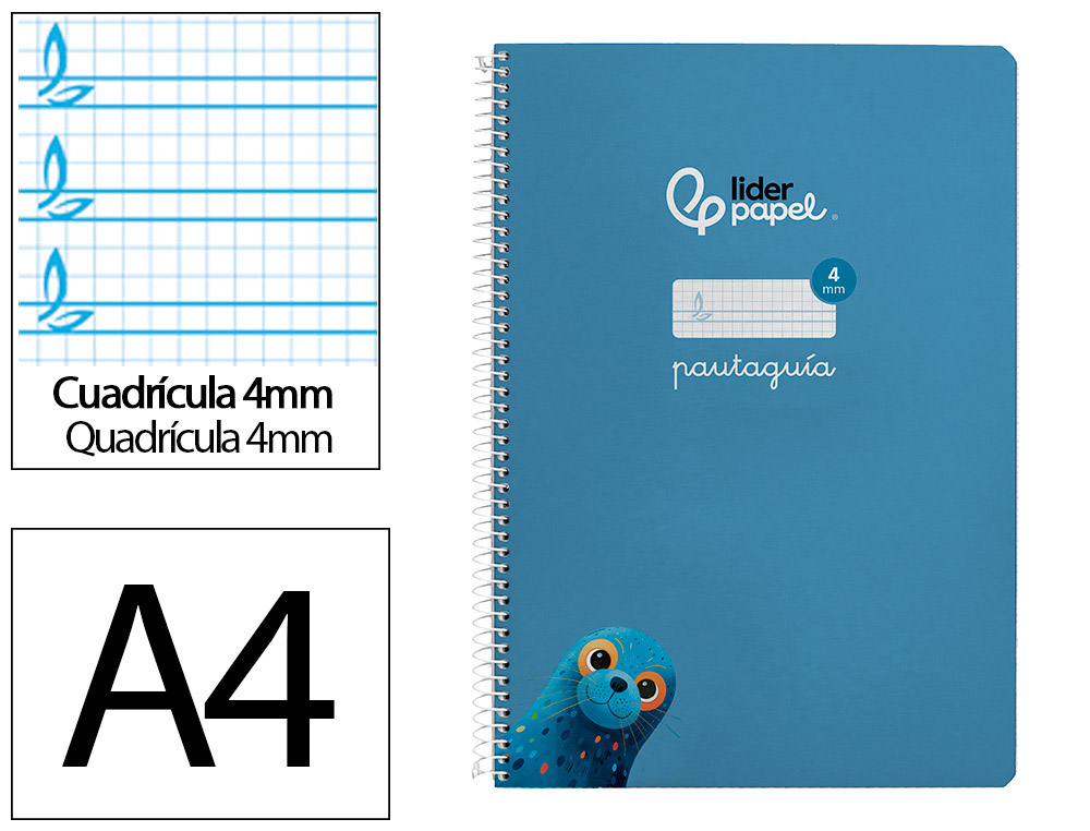 CUADERNO ESPIRAL LIDERPAPEL A4 PAUTAGUIA TAPA DURA 80H 90GR CUADRO PAUTADO 4MM COLOR AZUL