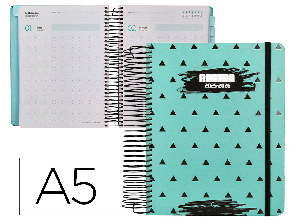 AGENDA ESCOLAR LIDERPAPEL 25-26 ESPIRAL PATTERNS TRIANGULOS DIA PAGINA A5 BILINGÜE PAPEL FSC 80 GR