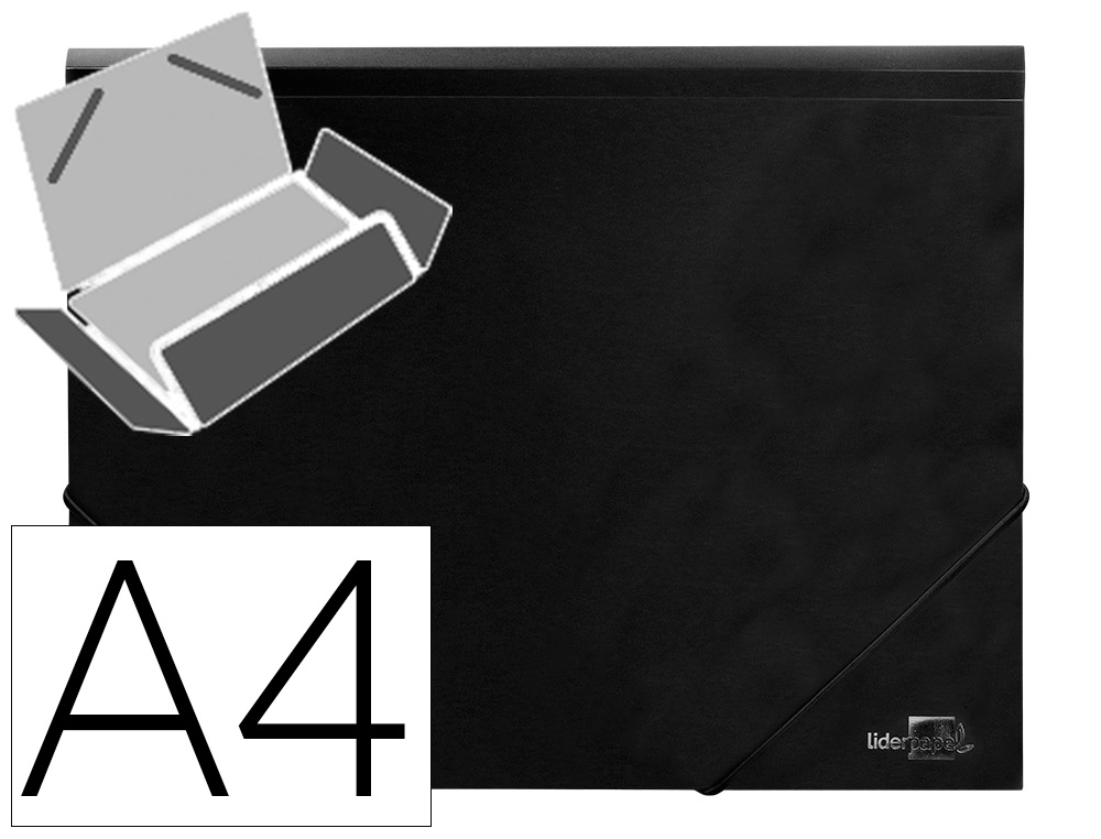 CARPETA LIDERPAPEL GOMAS TRES SOLAPAS POLIPROPILENO DIN A4 COLOR NEGRO OPACO