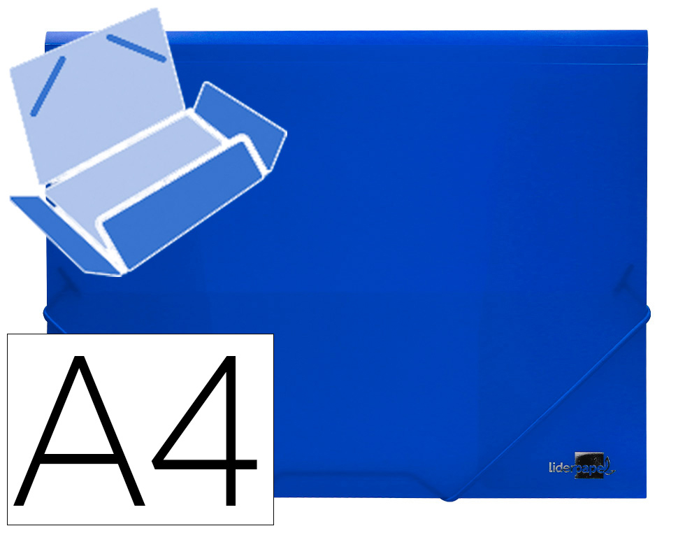 CARPETA LIDERPAPEL GOMAS TRES SOLAPAS POLIPROPILENO DIN A4 COLOR AZUL TRANSLUCIDO