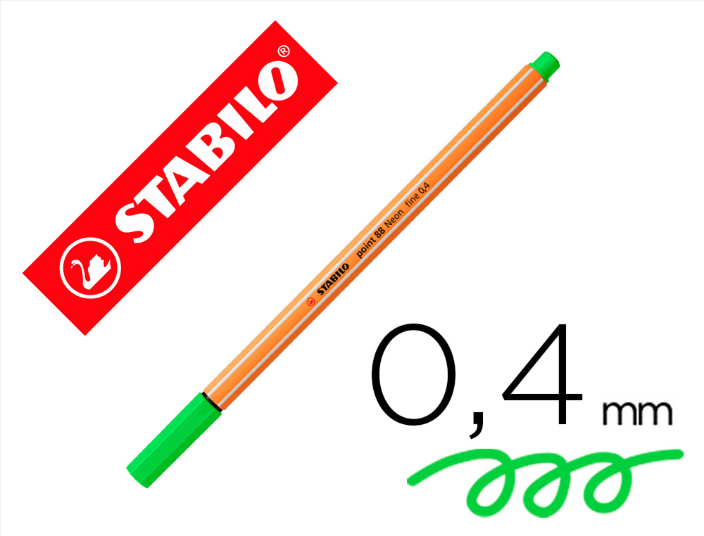 ROTULADOR STABILO PUNTA DE FIB RA POINT 88 VERDE NEON PUNTA FINA 0,4MM