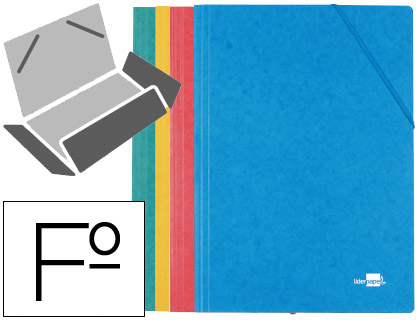 CARPETA LIDERPAPEL GOMAS TRES SOLAPAS CARTON SIMIL PRESPAN FOLIO PACK DE 4 UNIDADES COLORES SURTIDOS