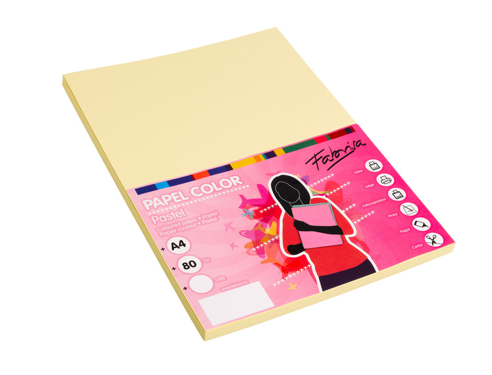 PAPEL COLOR FABRISA DIN A4 80G/M2 AMARILLO PAQUETE DE 100 HOJAS