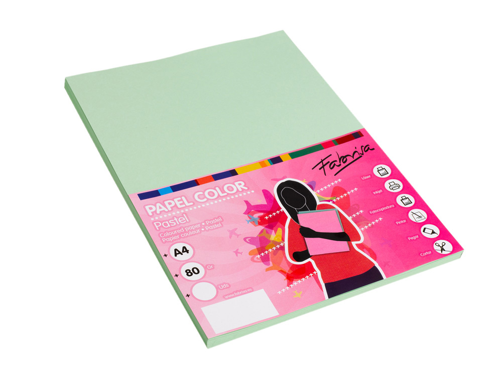 PAPEL COLOR FABRISA DIN A4 80G/M2 VERDE PAQUETE DE 100 HOJAS