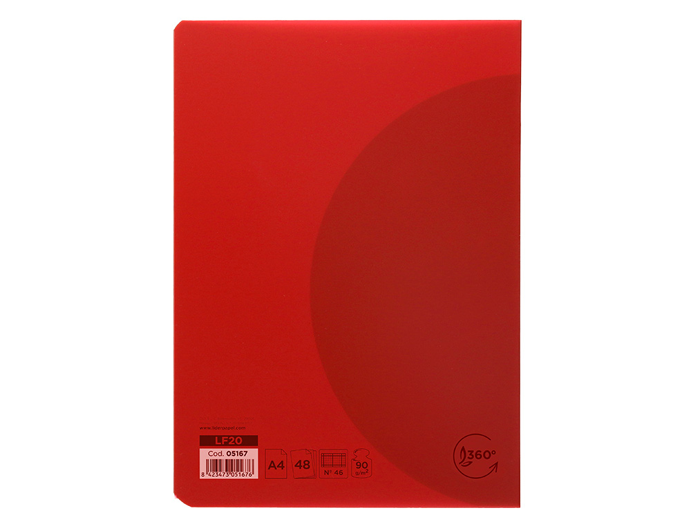 LIBRETA LIDERPAPEL 360 TAPA DE PLASTICO A4 48 HOJAS 90G/M2 RAYADO N46 COLORES SURTIDOS