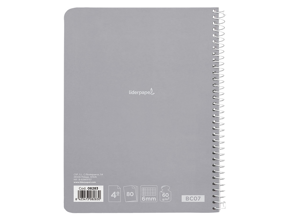 CUADERNO ESPIRAL LIDERPAPEL CUARTO SMART TAPA BLANDA 80H 60GR CUADRO 6MM CON MARGEN COLORES SURTIDOS