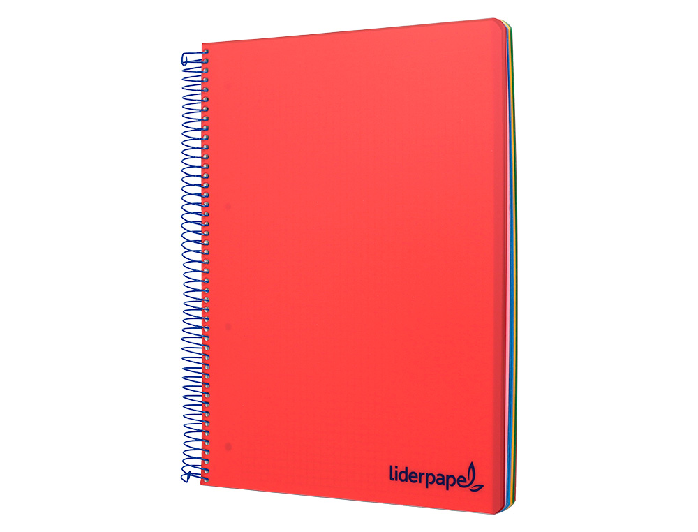 CUADERNO ESPIRAL LIDERPAPEL A5 MICRO WONDER TAPA PLASTICO 120H 90GR CUADRO 5MM 5 BANDAS 6 TALADROS COLOR ROJO