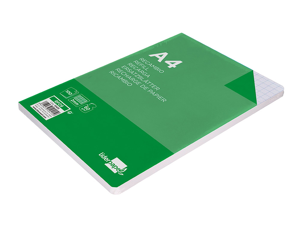 RECAMBIO LIDERPAPEL A4 100 HOJAS 60GR MILIMETRADO SIN MARGEN 4 TALADROS