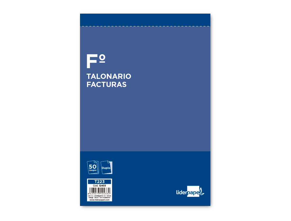 TALONARIO LIDERPAPEL FACTURAS FOLIO ORIGINAL Y COPIA T223 CON I.V.A.