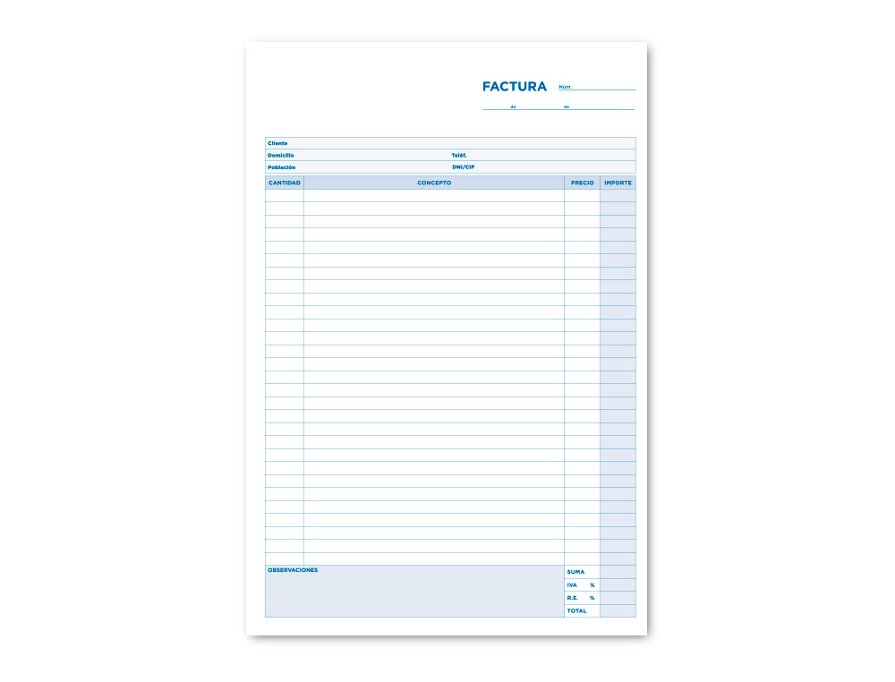 TALONARIO LIDERPAPEL FACTURAS FOLIO ORIGINAL Y COPIA T223 CON I.V.A.