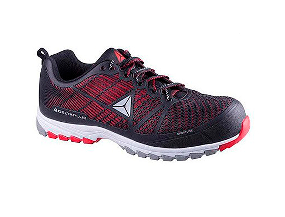 ZAPATOS DE SEGURIDAD DELTAPLUS DE POLIURETANO Y MALLA AIREADA S1P NEGRO Y ROJO TALLA 47