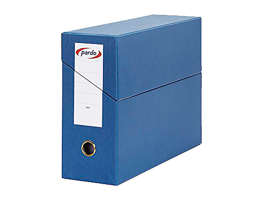 CAJA TRANSFERENCIA PARDO FOLIO FORRADO EXTRA DOBLE LOMO 80 MM ESTUCHE INTERIOR CON TARJETERO AZUL