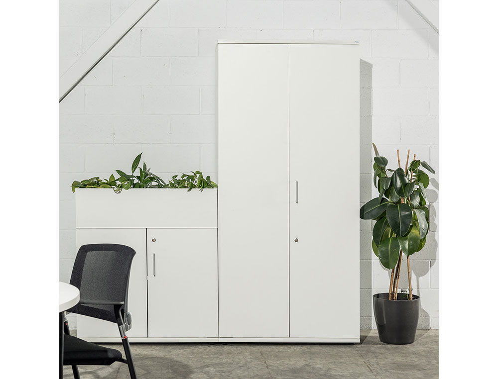 ARMARIO ROCADA CON CUATRO ESTANTES Y DOS PUERTAS SERIE STORE 156X90X45 CM ACABADO AN04 GRIS/BLANCO