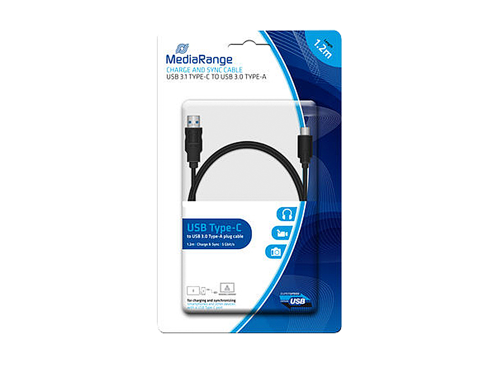 CABLE USB 3.1 TIPO C A USB 3.0 TIPO A MEDIARANGE LONGITUD DEL CABLE 1.2 MT NEGRO