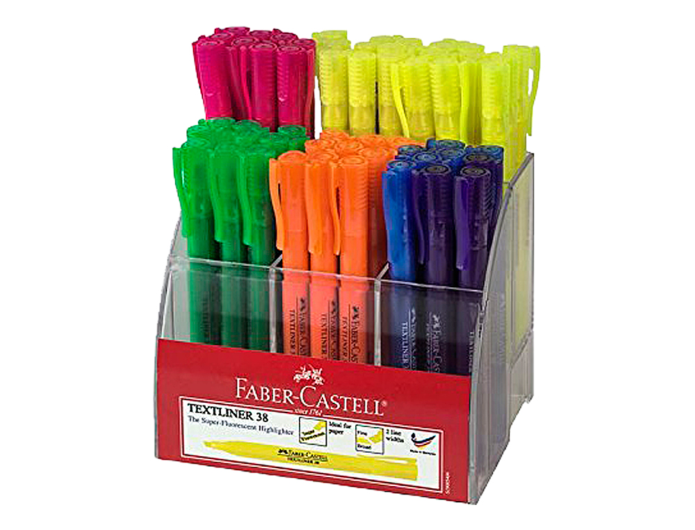 ROTULADOR FABER CASTELL FLUORESCENTE TEXTLINER 38 EXPOSITOR 54 UNIDADES COLORES SURTIDOS