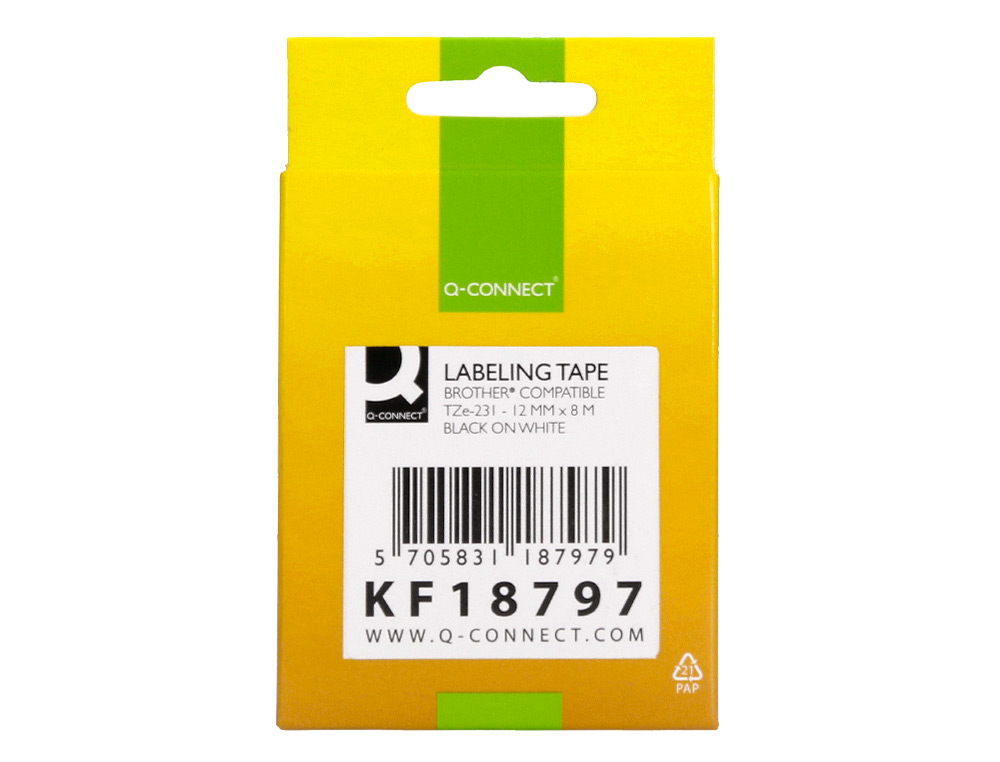 CINTA Q-CONNECT TZE-231 BLANCO-NEGRO 12MM LONGITUD 8 MT