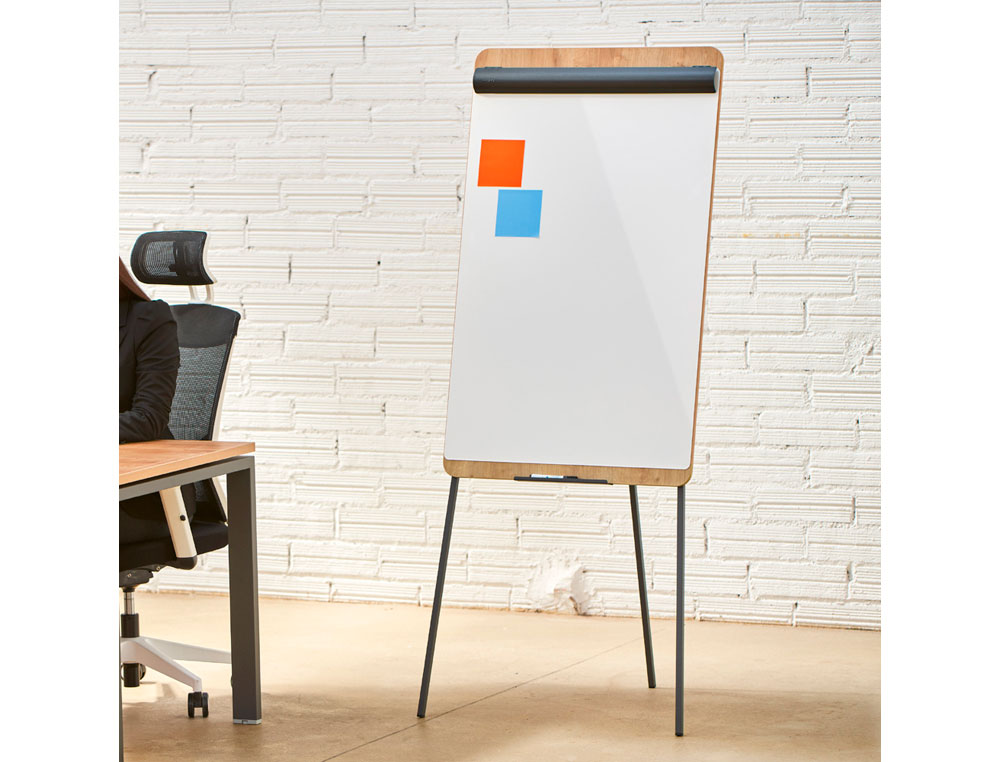 PIZARRA BLANCA ROCADA TRIPODE LACADA MAGNETICA BRAZO EXTENSIBLE TABLERO COLOR ROBLE 69X99 CM ALTURA