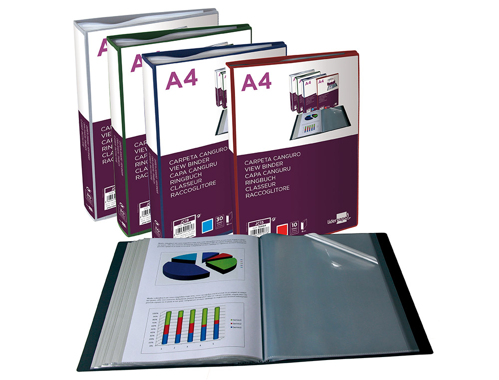 CARPETA LIDERPAPEL 80 FUNDAS CANGURO PP DIN A4 TRANSPARENTE PORTADA Y LOMO PERSONALIZABLE