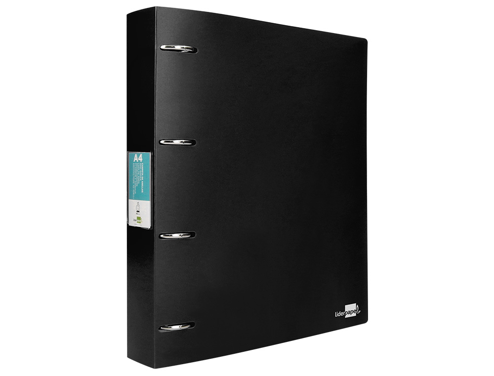 CARPETA LIDERPAPEL 4 ANILLAS 40 MM MIXTAS POLIPROPILENO DIN A4 NEGRO OPACO