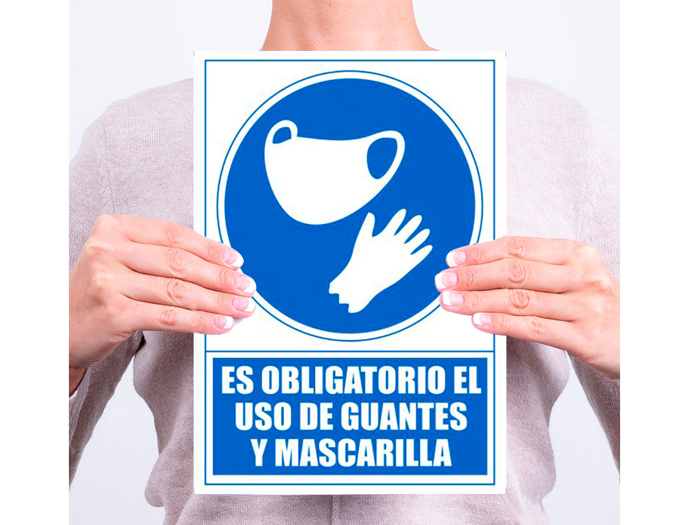 PICTOGRAMA ARCHIVO 2000 OBLIGATORIO EL USO DE GUANTES Y MASCARILLA PVC COLOR AZUL 210X297 MM