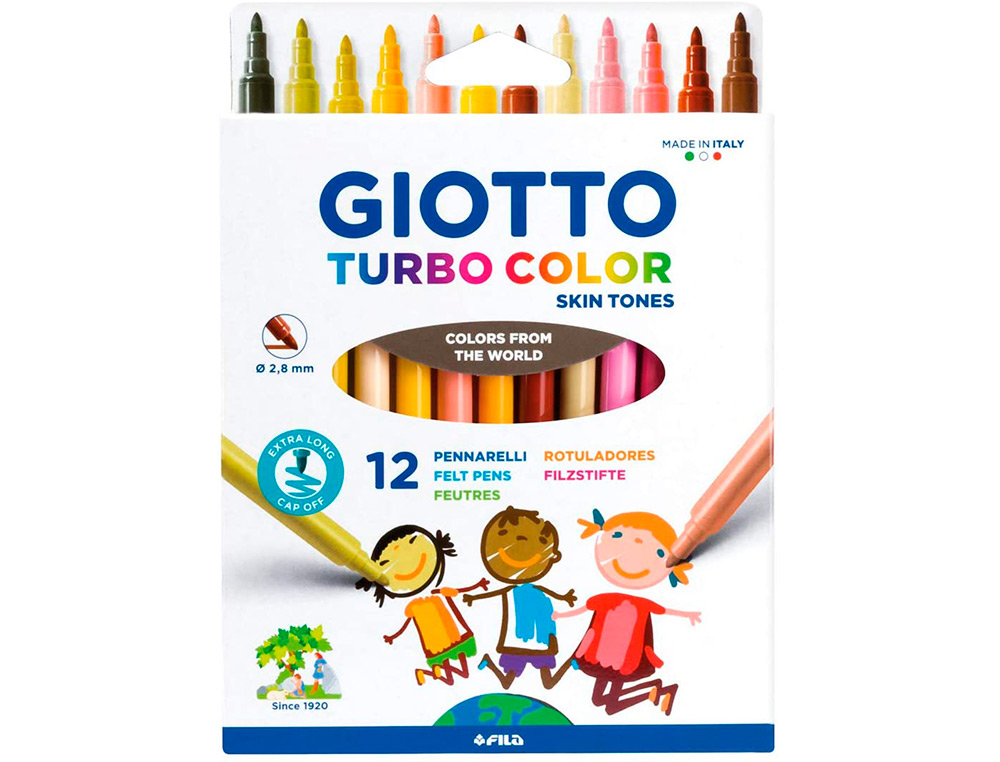 ROTULADOR GIOTTO TURBO COLOR SKIN TONES LAVABLE PUNTA BLOQUEADA CAJA DE 12 COLORES SURTIDOS