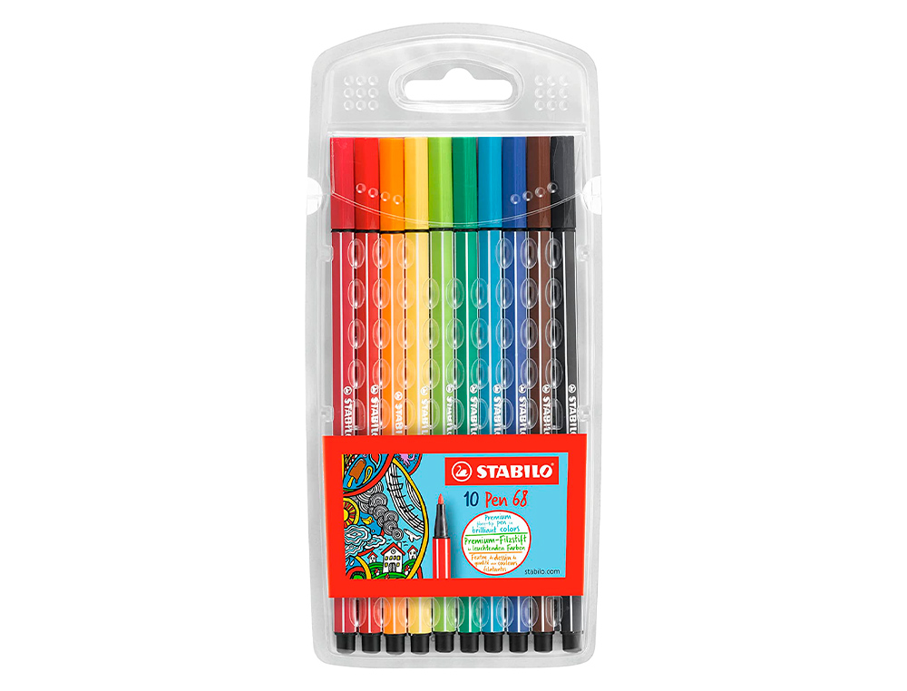 ROTULADOR STABILO ACUARELABLE PEN 68 ESTUCHE CARTON DE 10 UNIDADES COLORES SURTIDOS
