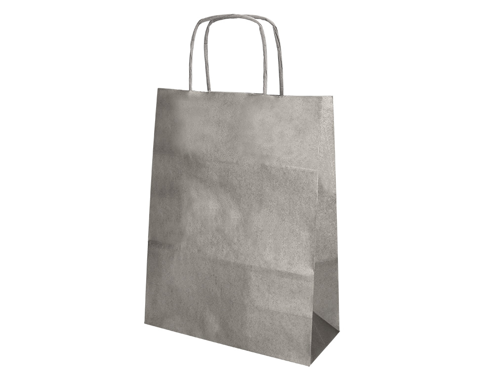 BOLSA PAPEL Q-CONNECT KRAFT PLATA XS CON ASA RETORCIDA 180X240X80 MM