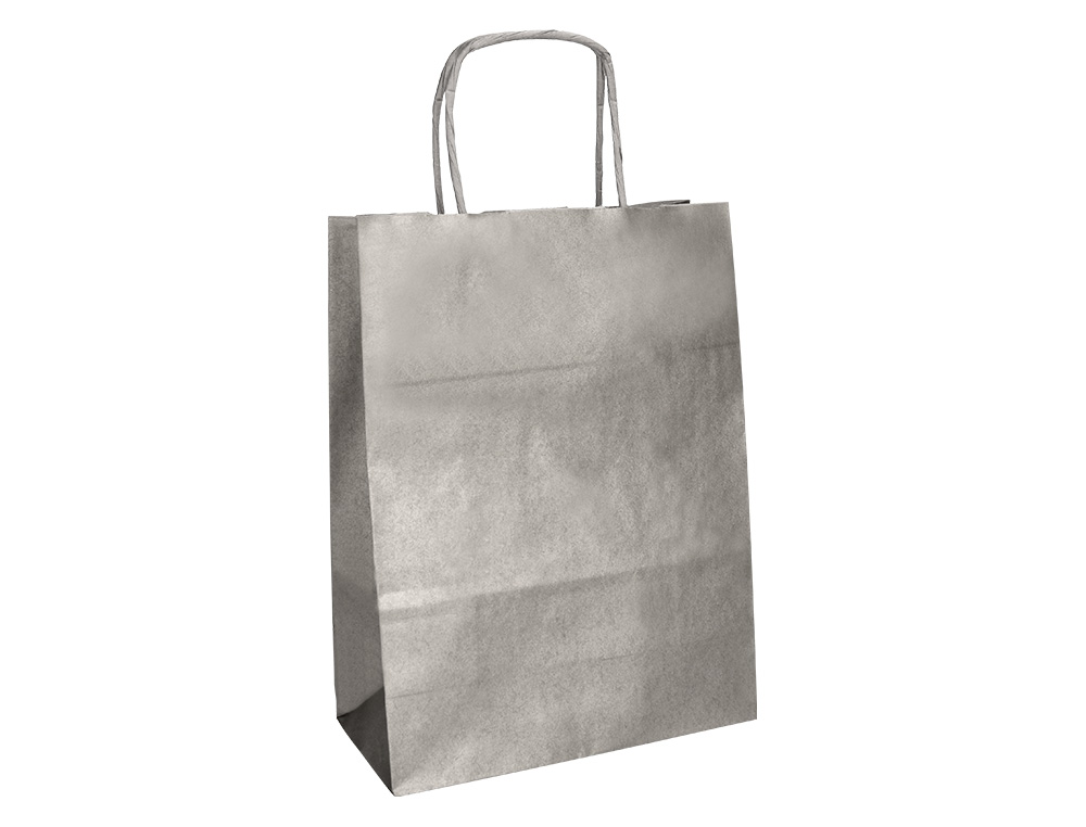 BOLSA PAPEL Q-CONNECT KRAFT PLATA XS CON ASA RETORCIDA 180X240X80 MM