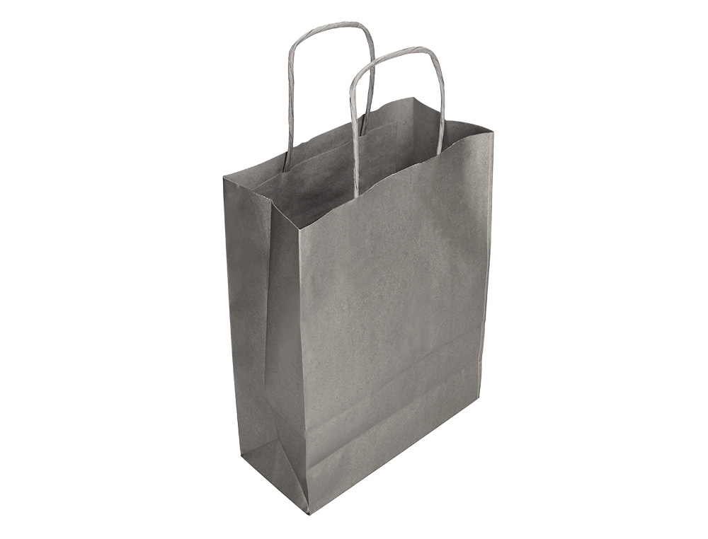 BOLSA PAPEL Q-CONNECT KRAFT PLATA XS CON ASA RETORCIDA 180X240X80 MM