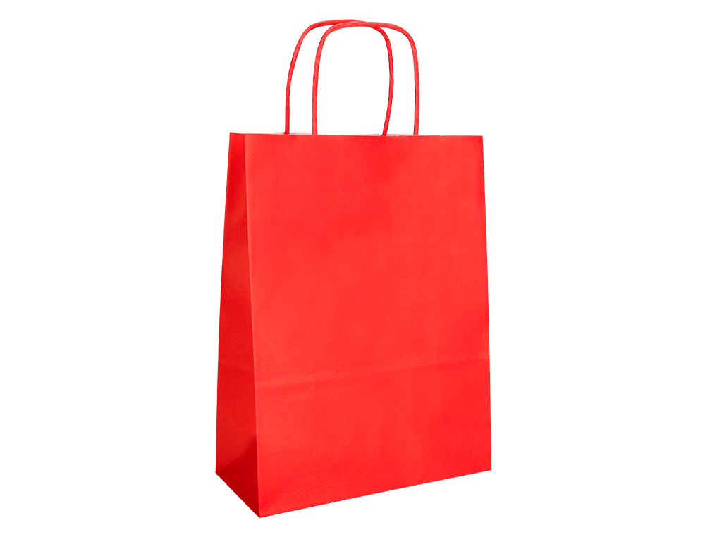 BOLSA PAPEL Q-CONNECT CELULOSA ROJO M CON ASA RETORCIDA 270X370X120 MM