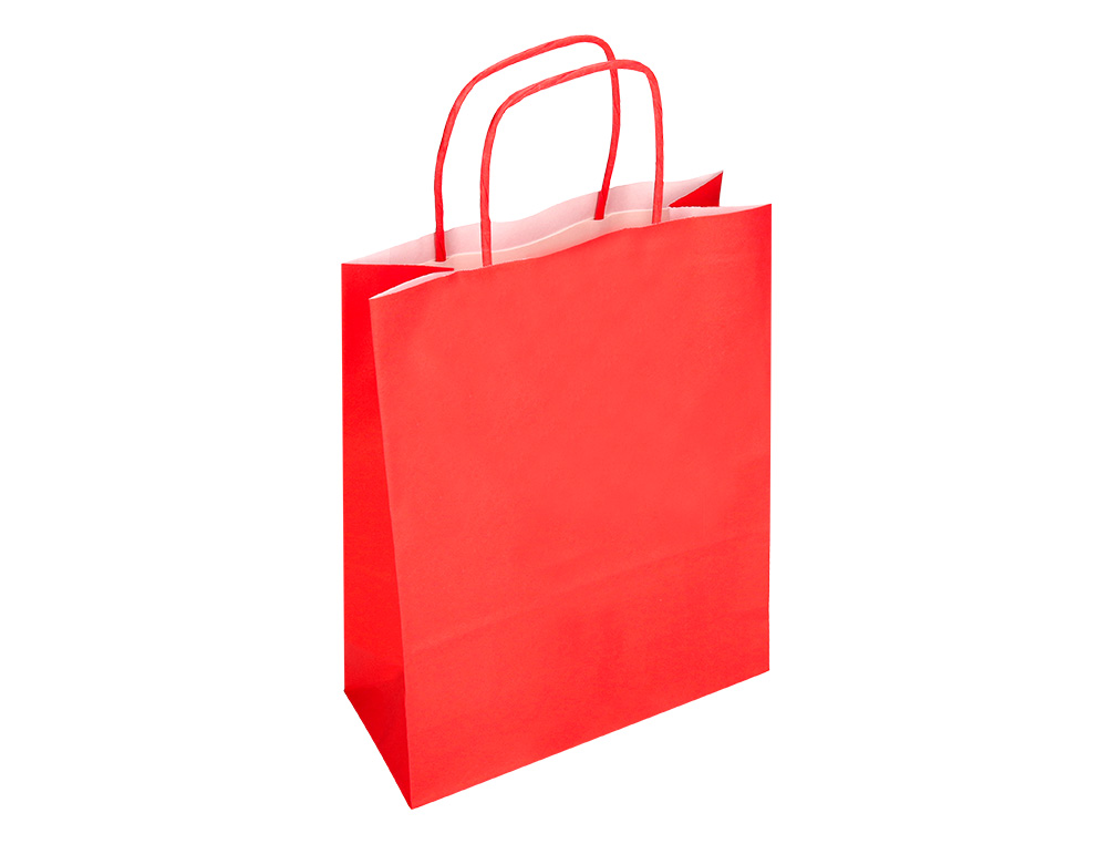 BOLSA PAPEL Q-CONNECT CELULOSA ROJO M CON ASA RETORCIDA 270X370X120 MM