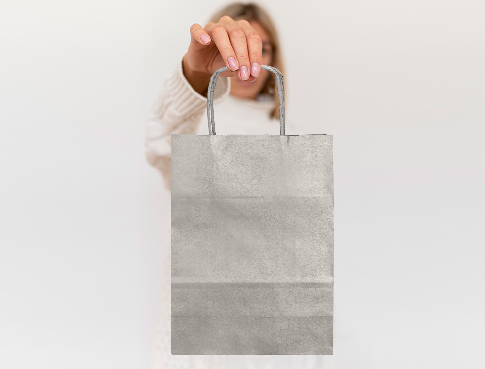BOLSA PAPEL Q-CONNECT KRAFT PLATA L CON ASA RETORCIDA 320X400X140 MM