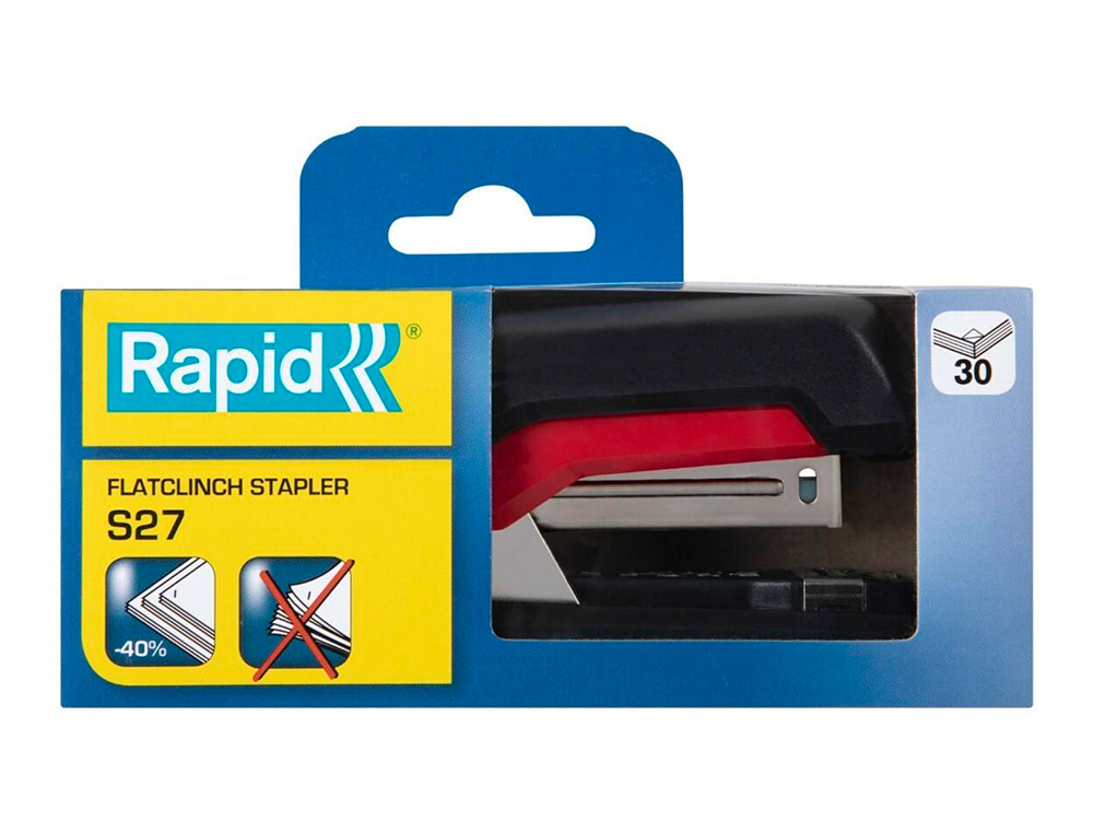 GRAPADORA RAPID S27 FULLSTRIP PLASTICO CAPACIDAD DE GRAPADO 30 HOJAS USA GRAPAS 24/6 Y 26/6 COLOR NEGRO/ROJO