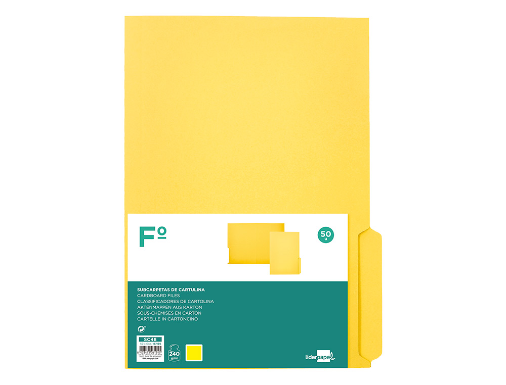 SUBCARPETA CARTULINA LIDERPAPEL FOLIO PESTAA DERECHA 240G/M2 AMARILLO