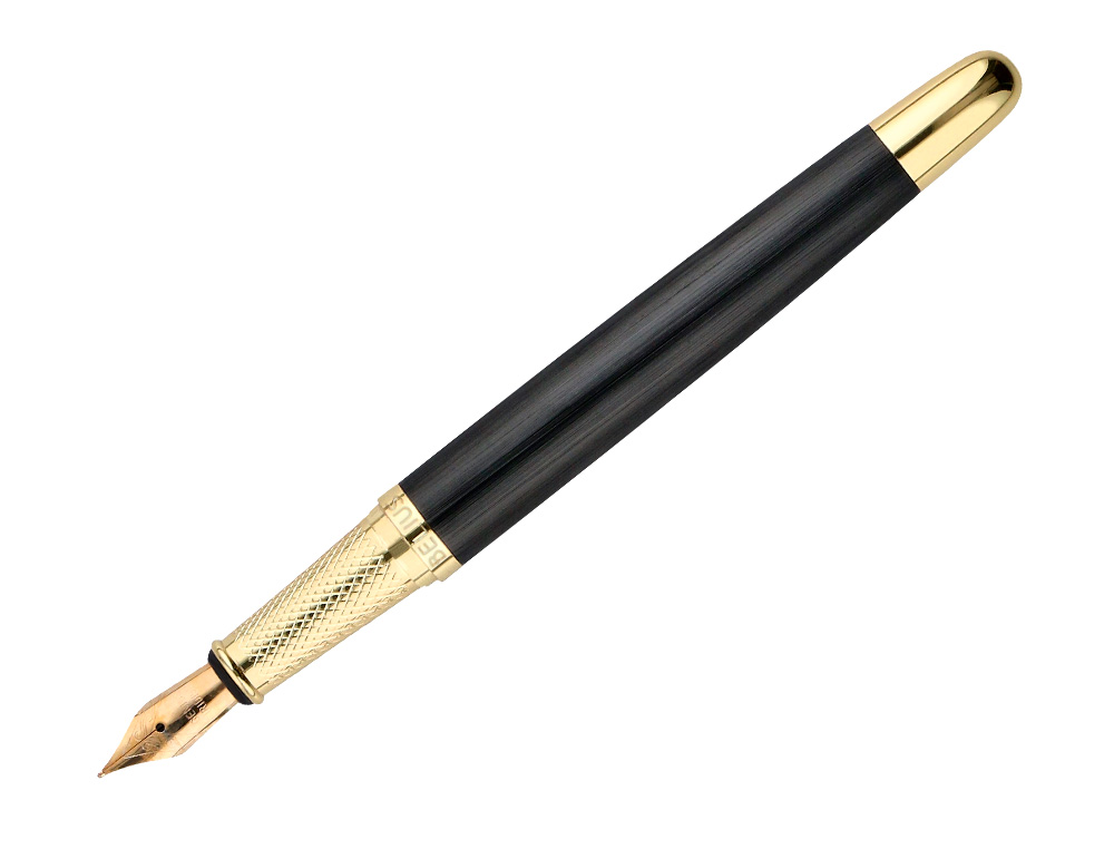 PLUMA BELIUS PASSION DOR ALUMINIO TEXTURA CEPILLADA COLOR NEGRO Y DORADO TINTA AZUL CAJA DE DISEO