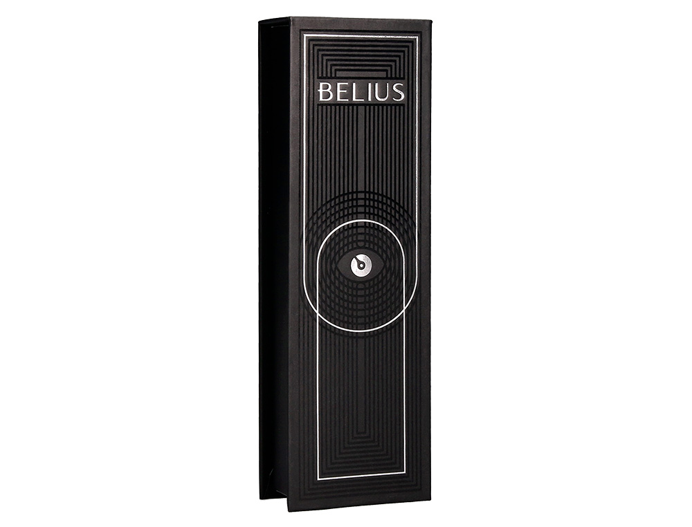 BOLIGRAFO BELIUS TURBO ALUMINIO TEXTURA PUNTEADA COLOR NEGRO Y PLATEADO TINTA AZUL CAJA DE DISEO