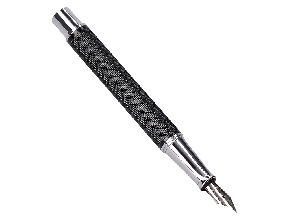 PLUMA Y ESTUCHE BELIUS TURBO ALUMINIO TEXTURA PUNTEADA COLOR NEGRO Y PLATEADO TINTA AZUL CAJA DE DISEO