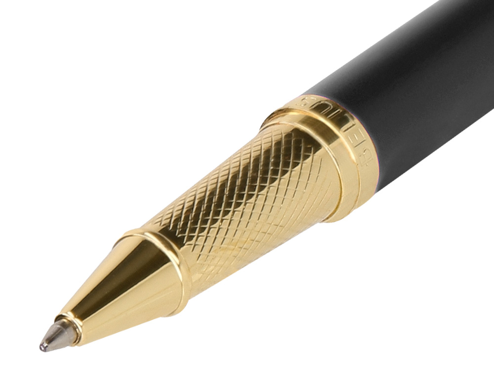 BOLIGRAFO BELIUS SOIREE ALUMINIO COLOR ART DECO NEGRO Y DORADO TINTA AZUL CAJA DE DISEO