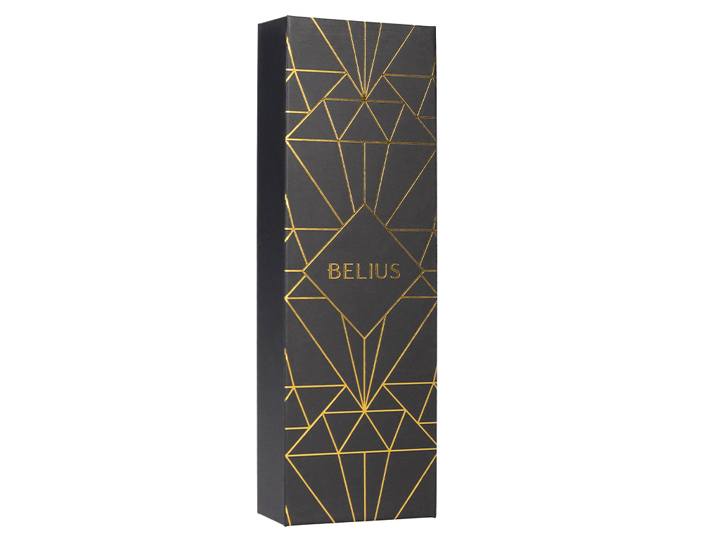 BOLIGRAFO BELIUS SOIREE ALUMINIO COLOR ART DECO NEGRO Y DORADO TINTA AZUL CAJA DE DISEO