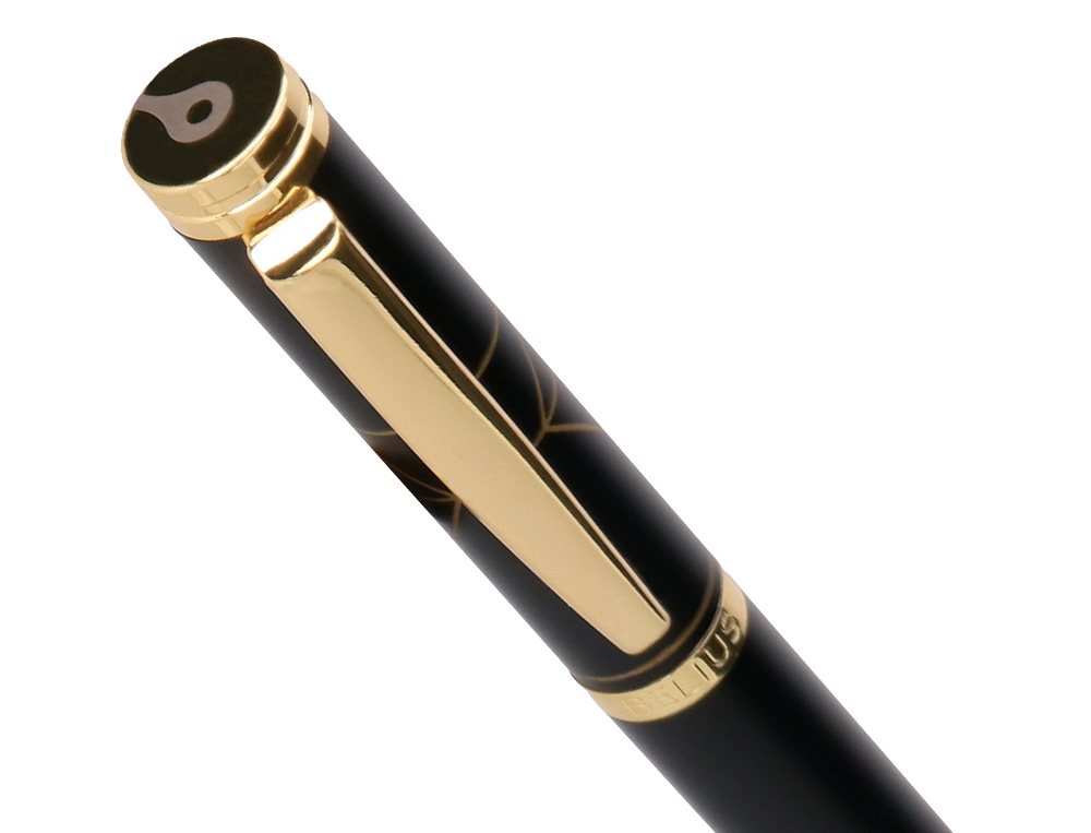 BOLIGRAFO BELIUS SOIREE ALUMINIO COLOR ART DECO NEGRO Y DORADO TINTA AZUL CAJA DE DISEO