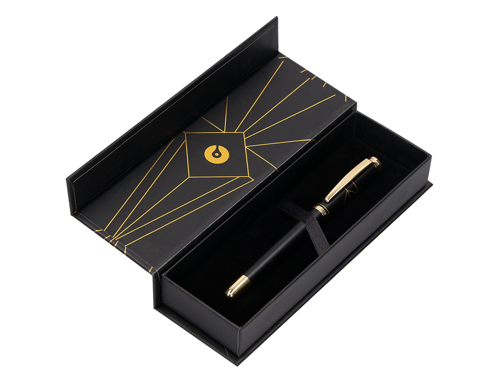 BOLIGRAFO BELIUS SOIREE ALUMINIO COLOR ART DECO NEGRO Y DORADO TINTA AZUL CAJA DE DISEO