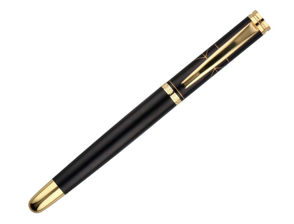 BOLIGRAFO BELIUS SOIREE ALUMINIO COLOR ART DECO NEGRO Y DORADO TINTA AZUL CAJA DE DISEO
