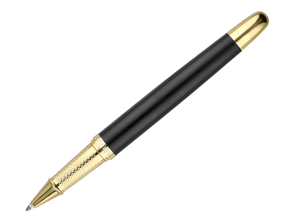BOLIGRAFO BELIUS SOIREE ALUMINIO COLOR ART DECO NEGRO Y DORADO TINTA AZUL CAJA DE DISEO